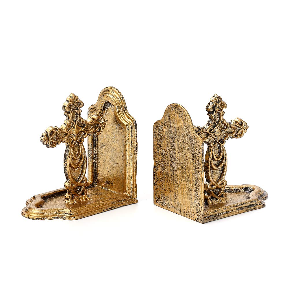 Photo 1 of Jemeni Cast Iron Cross Bookends, Set of 2 Book Ends, Antique Gold Finish…