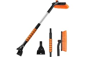 WeenthAvenue 33" Extendable Snow Brush and Ice Scraper for Car Windshield, 2-in-1 Car Snow Brush & Ice Scraper with 360° Pivoting Brush Head and Comfortable Foam Grip for SUV Trucks Sedans,Orange ﻿