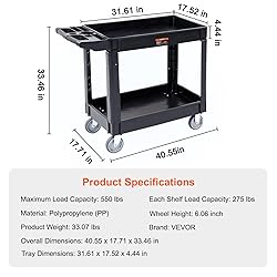 VEVOR Utility Service Cart, 2 Shelf 550LBS Heavy
