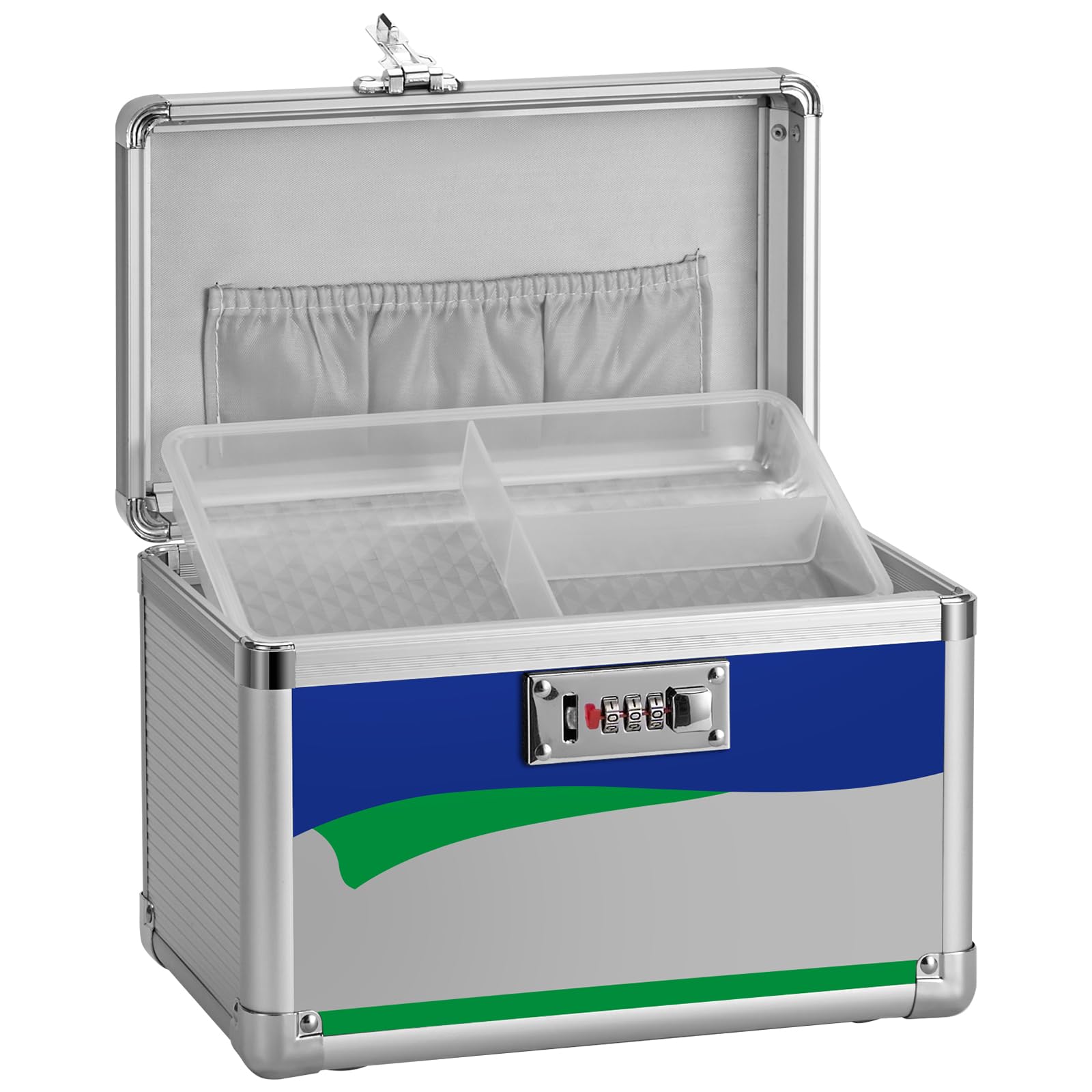 GODLONSEN Lockable Medicine Box, 10''x 6''x 6.7'', Safe Combination Lock Box, First Aid Safe Medication Storage Box for Home/School/Hospital (Blue/Small)