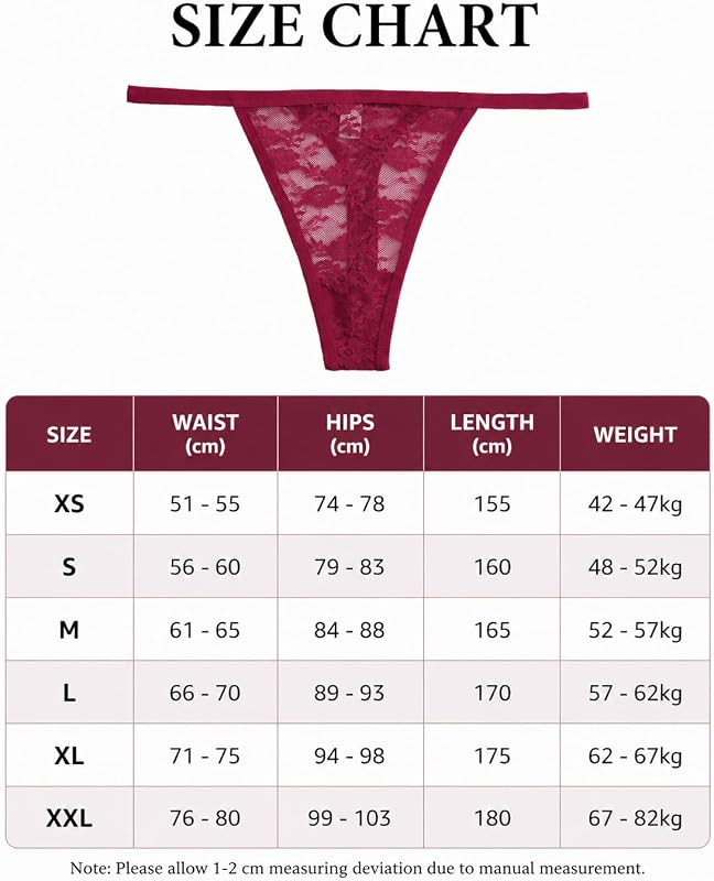 Lot de 6 Strings Tanga Sexy en Dentelle pour Femme sous-vêtements Lingerie Hipster Thongs Plusieurs Pack S-XL,S