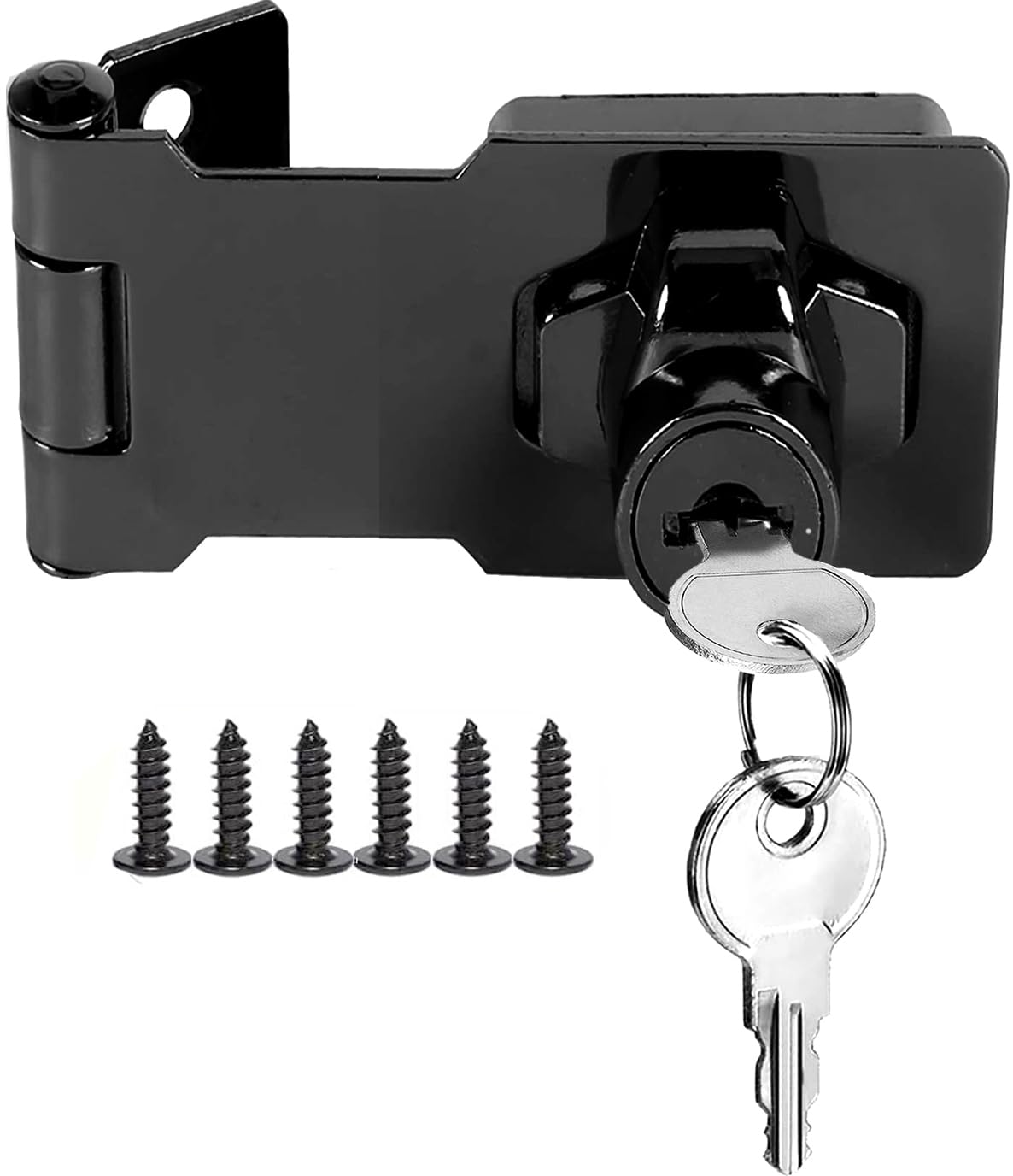 ZiYuya Hasp Lock with Keys, Padlock Shed Lock Gate Latch Door Bolt Lock Hasps Drawer Cupboard Twist Knob Locking Hasp Keyed Locking Closet Latch Bolt Door Lock (Black - 2.5 Inch)
