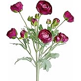 Elyjhyy Artificial Ranunculus Flowers with Real Touch Stem Spray for Home Garden Decoration (Purple)