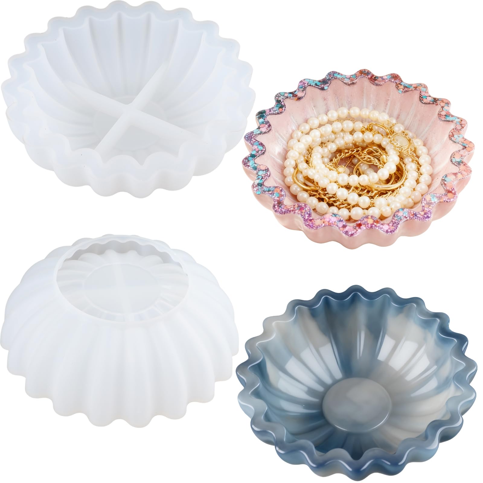 Photo 1 of ?2 Pcs Flower Bowl Resin Mold, Flower Tray Silicone Molds for Resin, Candle Vessel Silicone Mold, Epoxy Molds for DIY Jewelry Trinket Container Candle Holder Home Decoration
