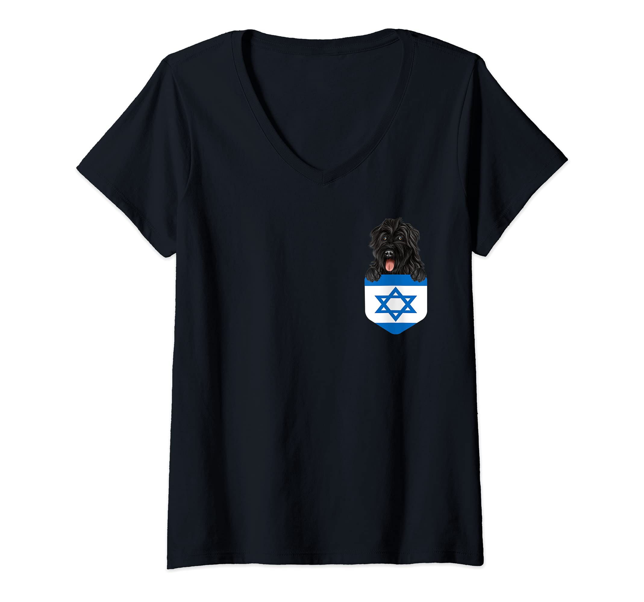Womens Israel Flag Bouvier des Flandres Dog In Pocket V-Neck T-Shirt