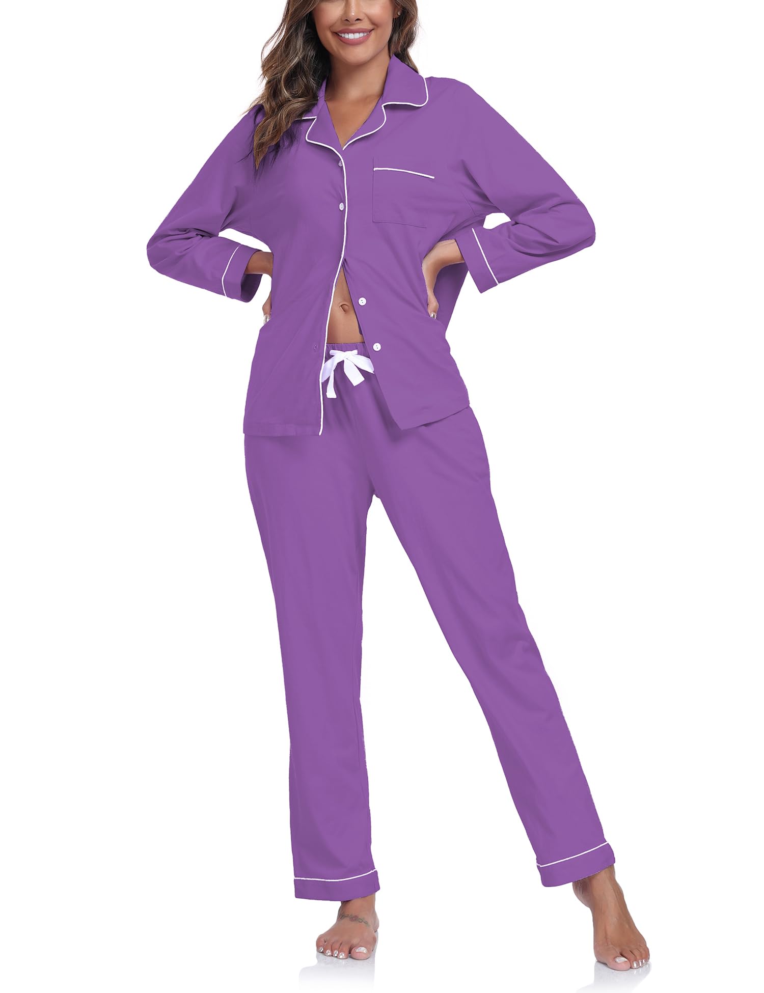 COLORFULLEAF Women's 100% Cotton Long Sleeve Pajama