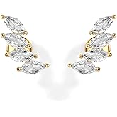 PAVOI 14K Gold Plated 925 Sterling Silver Post Navette CZ Crawler Flat Back Earrings for Women | Small Cartilage Cubic Zirconia Stud Earring | Helix Piercing Jewelry