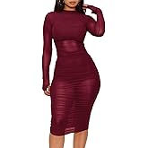 Sprifloral Women 3 Piece Outfits Sexy Crop Top Short Set Mesh See-Through Ruched Bodycon Midi Dress Clubwear