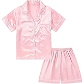 DIPUG Girls Pajamas Satin Pajama Set Silk Pjs Short Sleeve Sleepwear