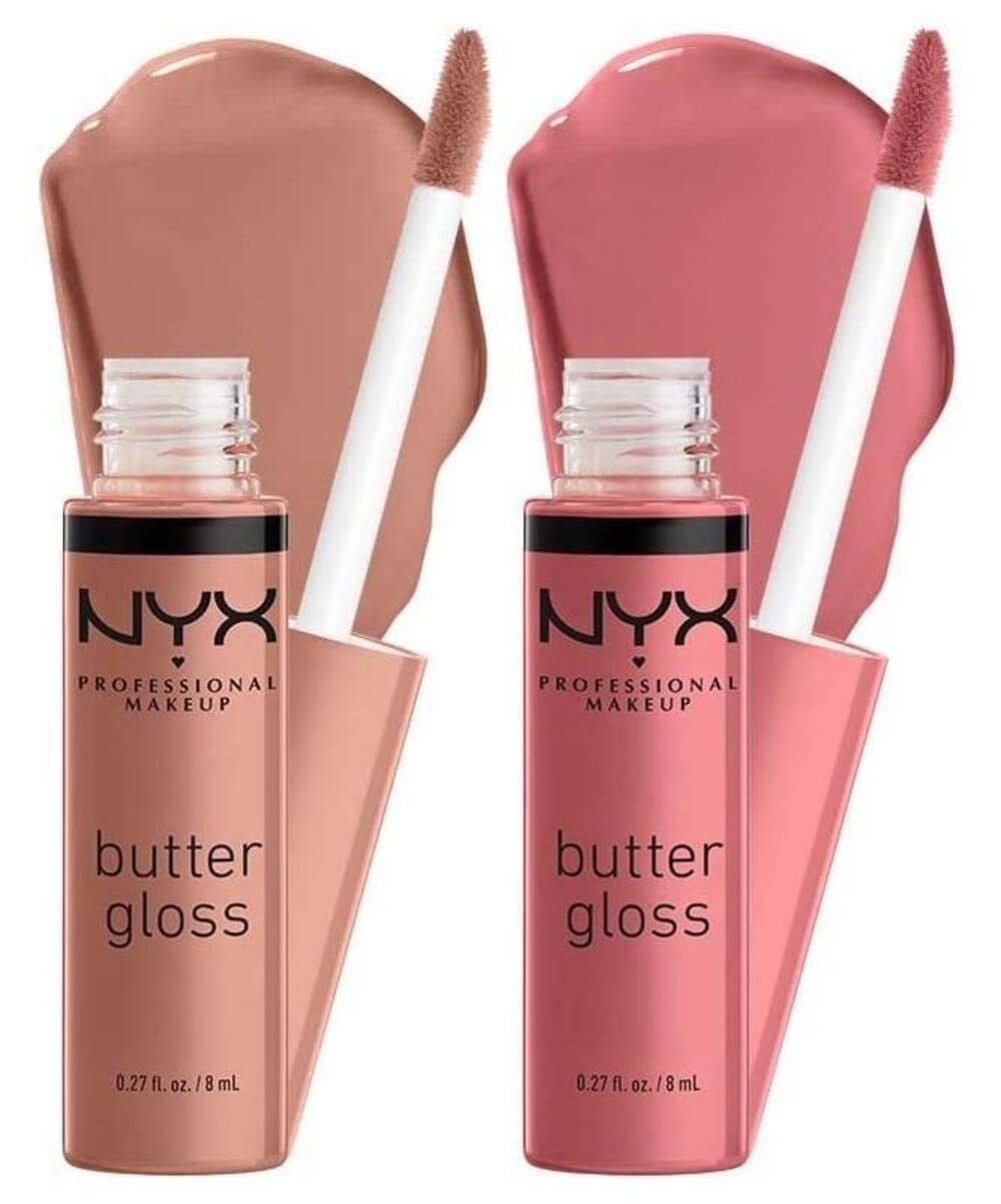 NYX Professional Makeup Butter Gloss, Non-Sticky Lip Gloss, Madeleine & Tiramisu, Duo pack