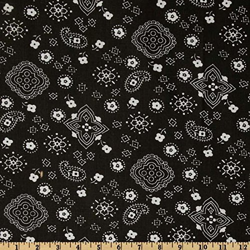 1 Yard - Paisley Bandana on Black Poly/Cotton Fabric (Great for Quilting, Sewing, Craft Projects, Quilt, Throw Pillows & More) 1 Yard X 44"