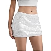 MakeMeChic Women's Sparkly Sequin Mini Skirt Y2k Low Rise Glitter Rave Micro Skirt with Shorts Underneath