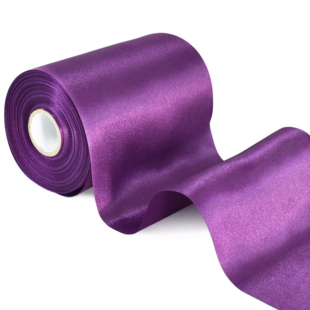 TONIFUL Wide satin ribbon-for Gift Wrapping Christmas Tree Halloween Thanksgiving Wedding Car Chair Pageant Sashes Grand Opening Festival Party Decor-Dark Purple Ribbon-4 Inch x 22 Yards
