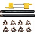 Zouzmin Lather Threading Tool Bit Set External Internal Threading Boring Bars Turning Tool Holders with 11IR AG60 16ER 16IR AG60 Carbide Threading Inserts (2pcs Boring Bars + 16ER IR AG60)