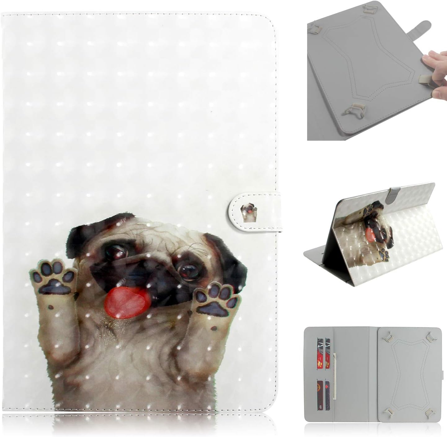 9.5-10.5 inch Universal Case, Cookk Slim Light PU Leather Protective Case with [Card Slots] Cartoon Folio Flip Stand Wallet Case Cover for All 9.5-10.5 inch Tablet, Dog