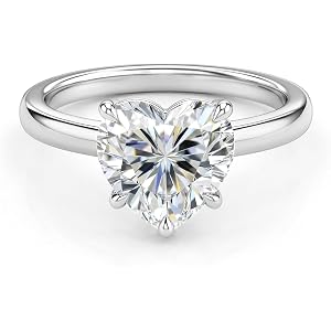 2CT Heart Moissanite Rings for Women, 14K Gold/White Gold Plated, Size 5-10 | D Color VVS1, Promise Ring for Her, Dainty Soli