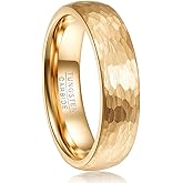 Vakki Gold Hammered Tungsten Ring 6mm/8mm Wedding Band for Men Women Hammered Finish Comfort Fit Size 5-12