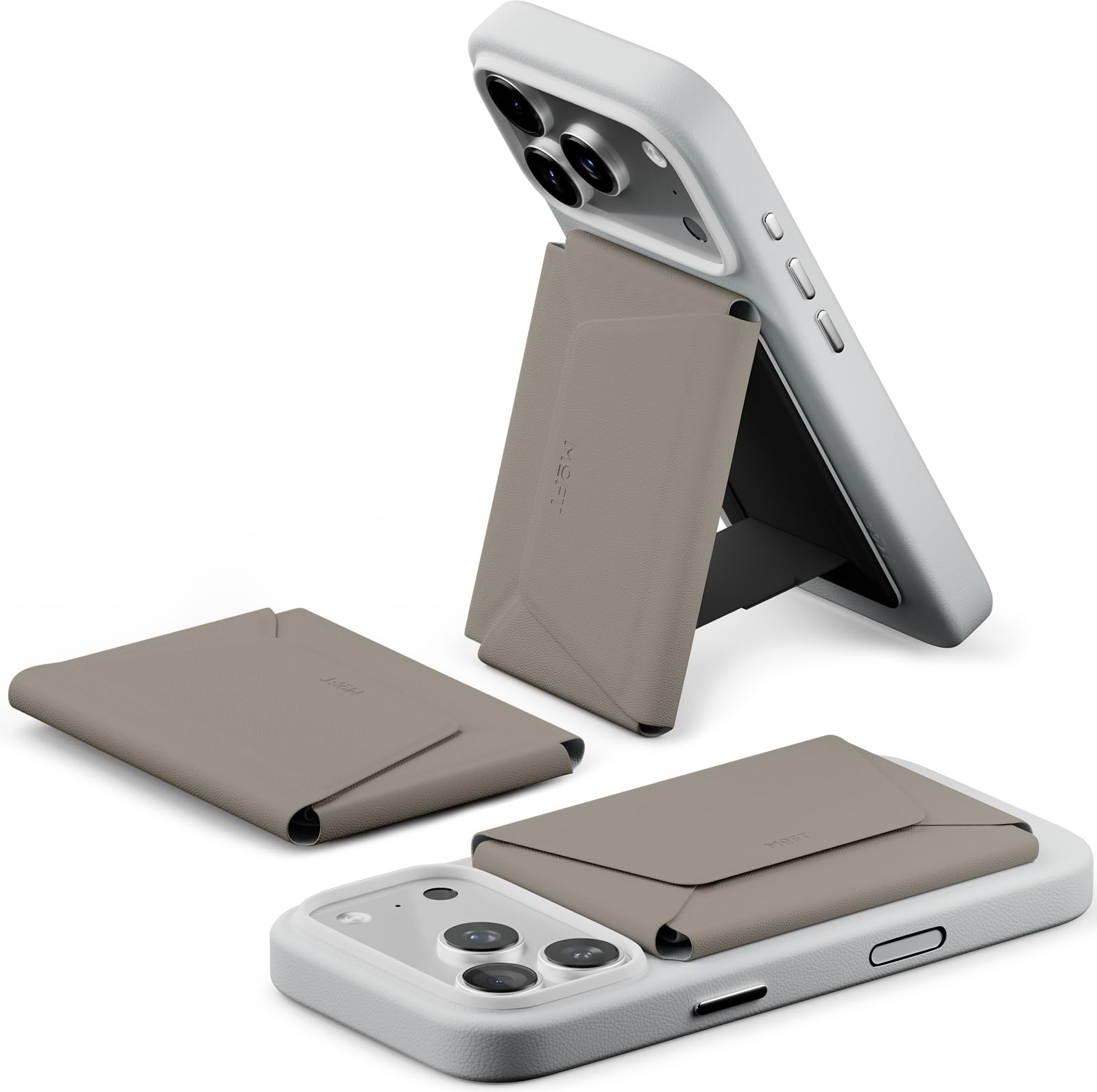 Photo 1 of MOFT Magsafe Wallet, 8-Card Holder, Magnetic Phone Stand with Pull to Access Design, RFID Blocking, Angle Adjustment & MOVAS Minimalist Snap Field Wallet for Men Travel Essentials, Taupe