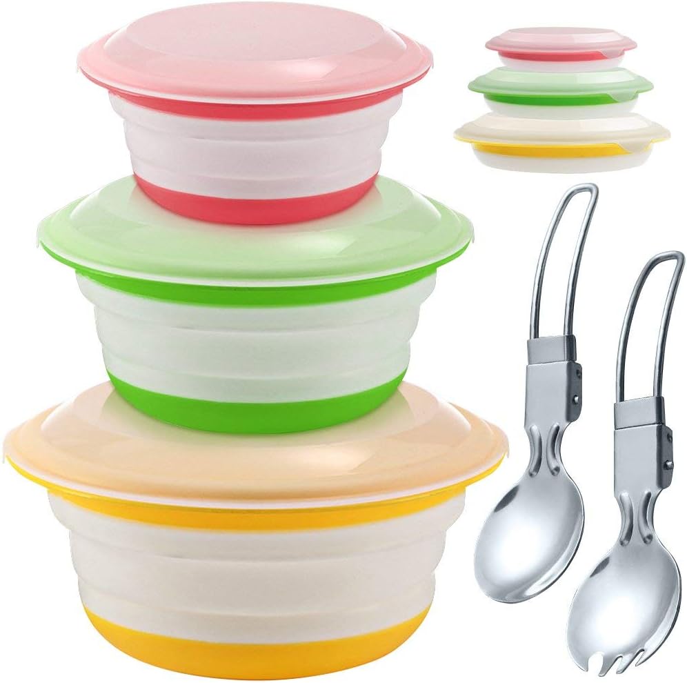 Silicone Food Storage Container with Lid Microwave Freezer and Dishwasher Safe , Foldable Expandable Bowls for Food Water Feeding , Portable Travel Bowl