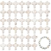 Jucoan 240 PCS White Turquoise Cross Spacer Beads Chunky Beads Mini Religious Cross Charms Beads for DIY Bracelets, Necklaces, Rosary for Wedding Easter Baptism First Communion Confirmation Christian
