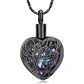 Imrsanl Tree of Life Cremation Jewelry for Ashes Crystal Heart Urn Necklace for Women Men Hummingbird Flower Memorial Pendant Ashes Holder Keepsake