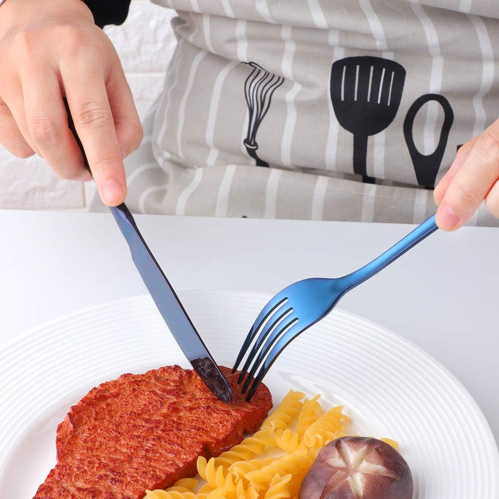 Buyer Star 4pcs Blue Stainless Steel Cutlery Set, 304 18/10 Flatware Dinnerware Utensil Kit, Table Knife Fork Dessert Spoon Teaspoon - Image 4