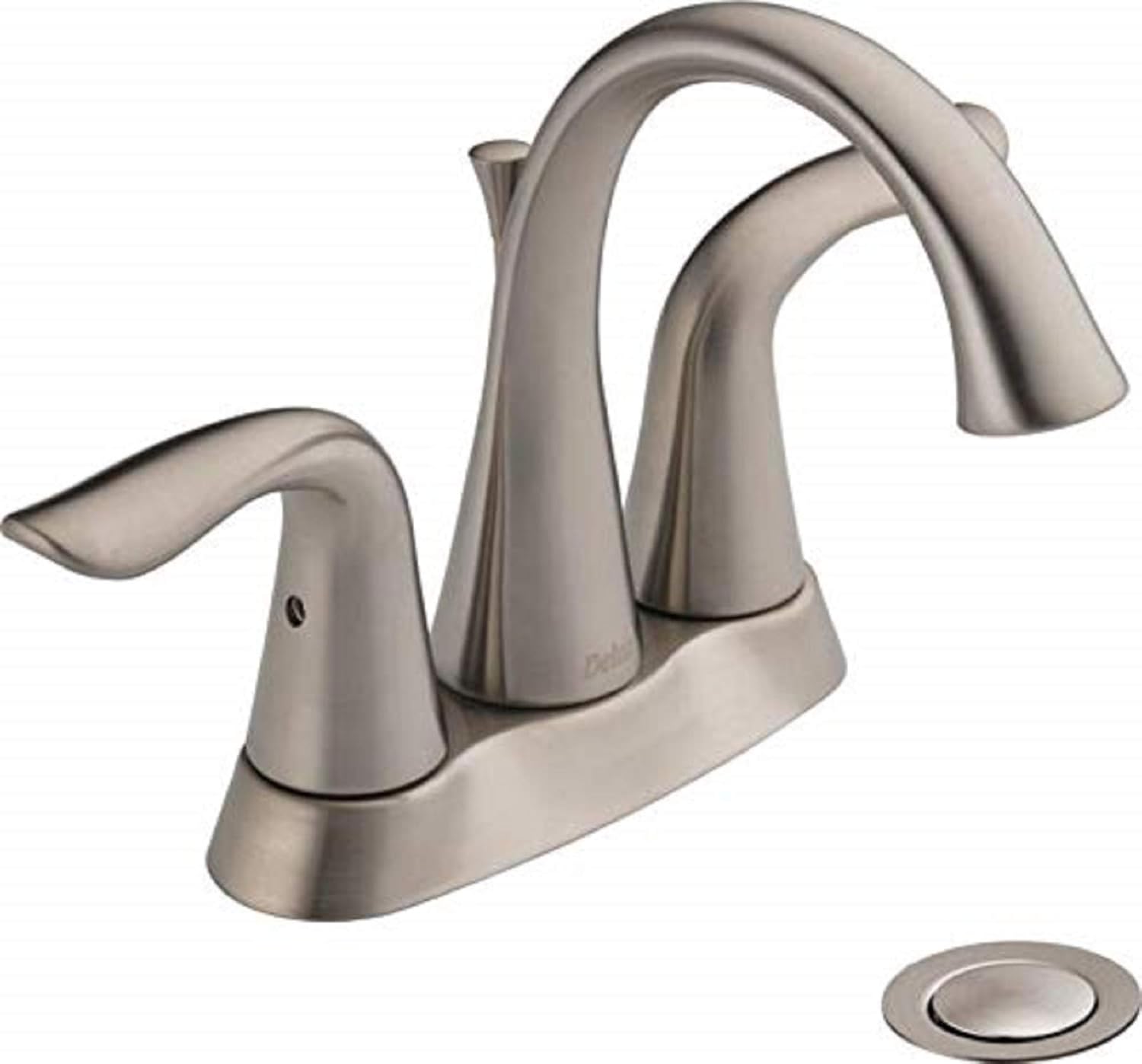 Delta Faucet Lahara Centerset Bathroom Faucet Brushed Nickel, Bathroom Sink Faucet, Diamond Seal Technology, Metal Drain Assembly, Stainless 2538-SSMPU-DST - Touch On Bathroom Sink Faucets - 