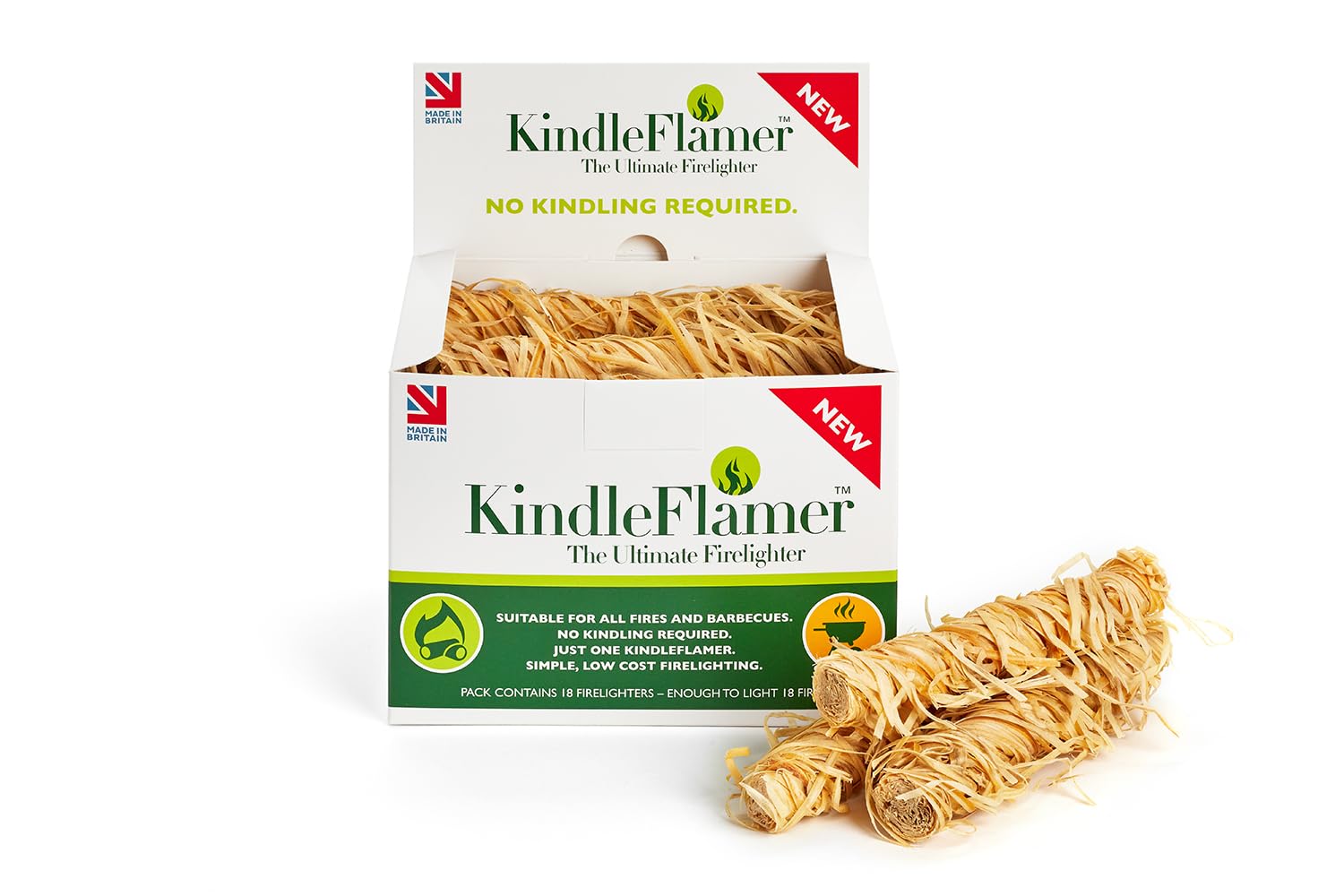 KindleFlamer Firelighters with Kindling – 18 Units Natural Fire Lighters for Wood Burner Firepit Bbq Pizza Oven Fireplace Chimenea Barbecue Fire Starter – Firestarter for Log Coal Charcoal Briquette