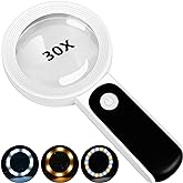 Magnifying Glass with Light, 30X Handheld Large Magnifying Glass 18LED Cold and Warm Light with 3 Modes, Illuminated Lighted