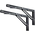 Toirxarn 8 Inch Heavy Duty Folding Shelf Brackets, 330 LB Load Capacity Black Cold Rolled Steel Wall Mounted Small Brackets -