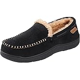 Zigzagger Men's Moccasin Slippers Memory Foam House Shoes, Indoor and Outdoor Warm Loafer Slippers, Black, 10 M US