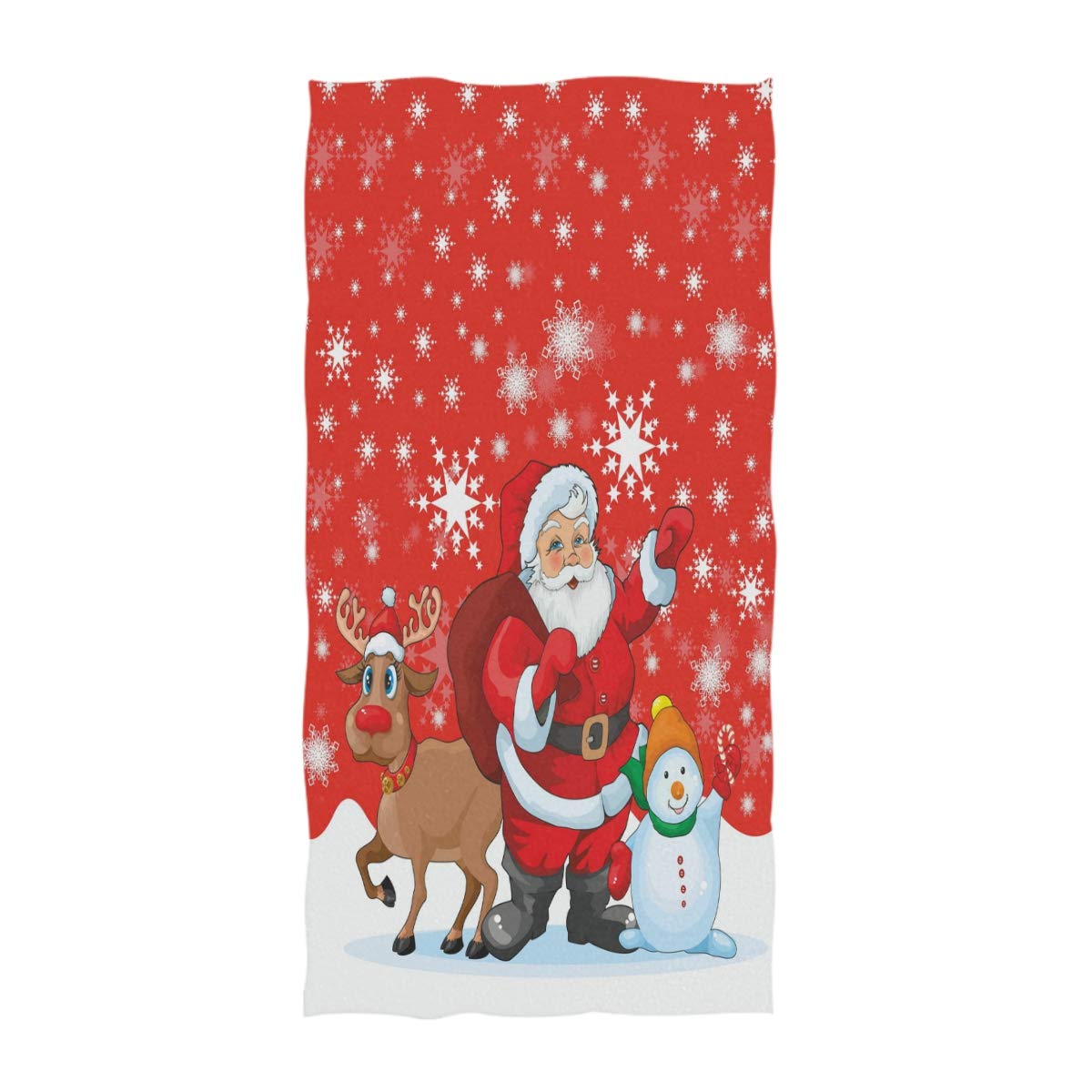 Naanle Christmas Style Funny Santa Reindeer and Snowman with Snowflake Print Guest Towel Soft Eco-Friendly Guest Hand Towels Multipurpose for Bathroom, Hotel, Gym and Spa (16" x 30",Red)