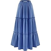 BOMAROLAN Women's Maxi Skirts Summer Elastic High Waist Boho Flowy Skirt A Line Long Skirts Ruffle Swing Beach Skirts