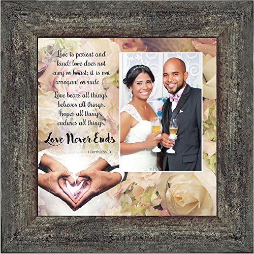 Love Never Ends, Christian Marriage Gift, True Love Picture Frame, 10x10 6332BW