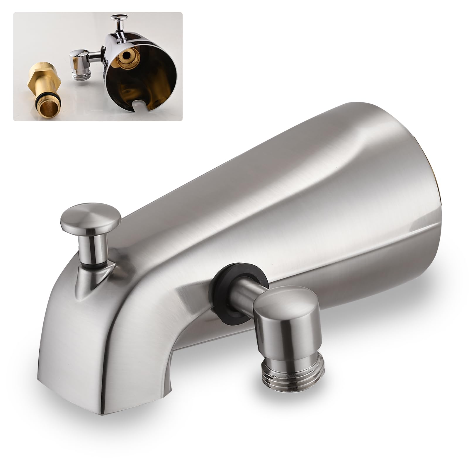 Photo 1 of All Metal Tub Spout with Diverter Brushed Nickel, Fits Threaded 1/2" or 3/4" IPS, Tub Faucet with Shower Diverter
