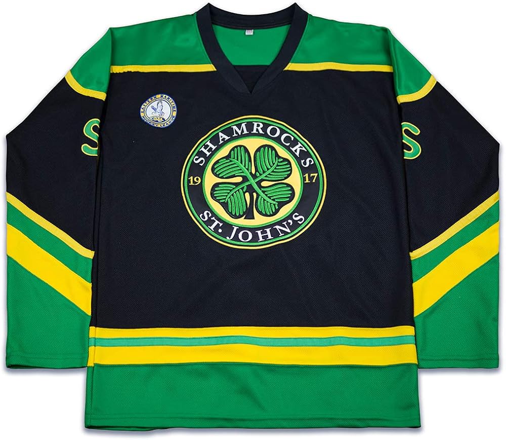 3 Ross The BOSS Rhea ST John's Shamrocks Gestikt Hockey Jersey met EMHL Patch Wit Groen 3 Ross The BOSS Rhea ST John's Shamrocks Gestikt Hockey Jersey met EMHL Patch Wit Groen