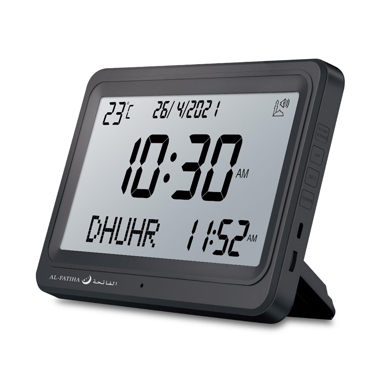 Al salama Azan Clock, Automatic Worldwide Digital 8 Azan Prayer Sounds Muslim Prayer Clock, Islamic Prayer Clock for Home Decor Islamic Art Verse of The Day (Black)