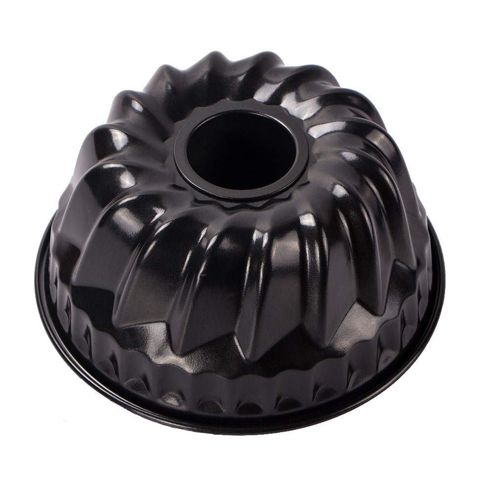 Webake Mini Ring Cake Tin 7 Inch Savarin Mould 18cm - Fluted Round Non-Stick Kugelhopf Pan for Baking Bread, Black