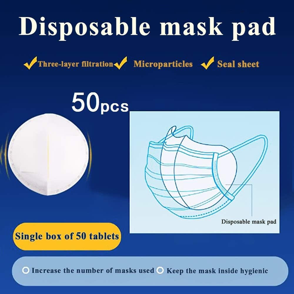 Face Shield Replacement Filter Pad, Disposable Pad with Three layers of Filtering, soft and comfortable, comes with stickers（50Pcs）