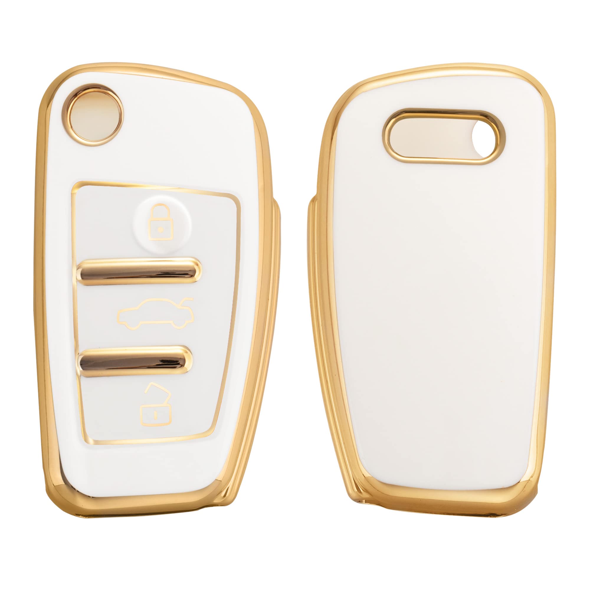 kwmobile Key Cover Compatible with Audi 3 Button Flip Key - Car Key Fob Case Protector - White/Gold