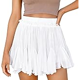 Flowy Linen Short Boho Beach Ruffle Mini Skirts Pleated High Waist Cute Butterfly Skorts with Pockets for Women Summer Trendy