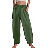 Flygo Women's Wide Leg Baggy Pants Casual Elastic High Waisted Palazzo Harem Slacks Ankle Length Loose Trousers with Pockets