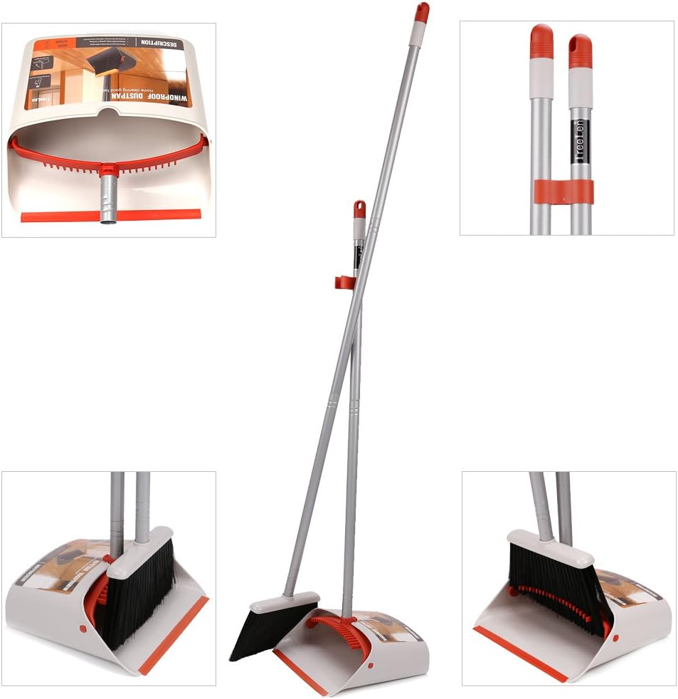 Broom and Dustpan for Home/Broom with Dustpan Combo Set/Dust Pan with Long Handle for Kitchen Room Office Lobby Floor Use Upright Standing Dustpan Indoor Broom Set: Home & Kitchen