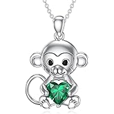 LONAGO Monkey Necklace Birthstone Monkey Pendant Necklace Jewelry Gift for Women