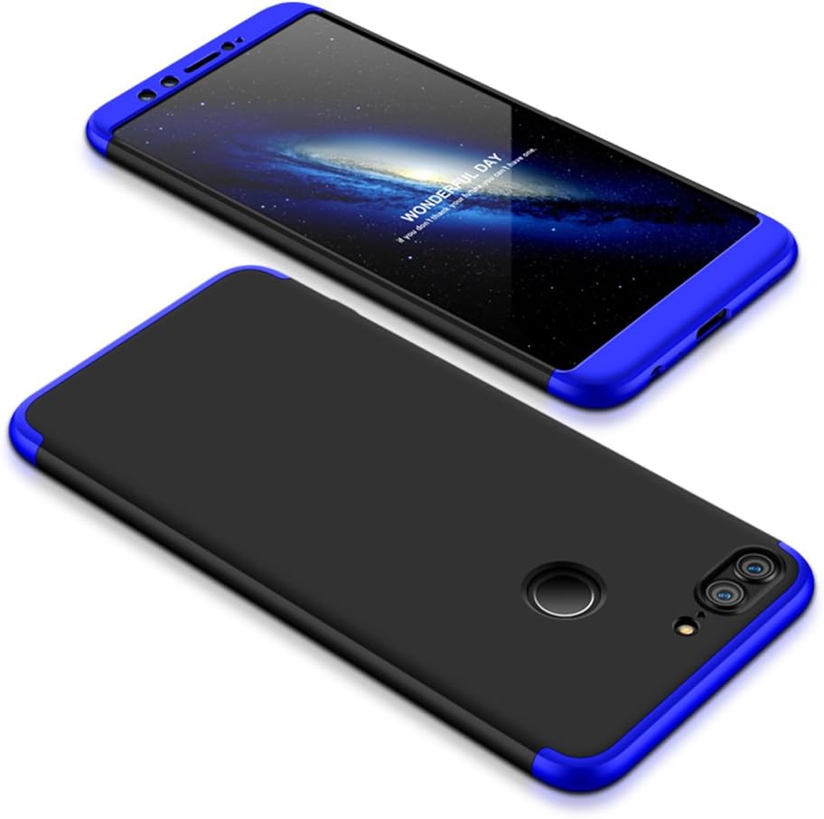 Huawei Honor 9 Lite Case,Bigcousin 360 Degrees Full Body Protection Ultra-Thin Case [with Tempered Glass Screen Protector] Anti-Scratch Hard PC Slim Case for Huawei Honor 9 Lite Cover - Blue & Black