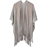 BOCOSO Women's Knit Shawl Wraps, Knitted Poncho Cape Open Front Cardigan Sweater with Tassel for Spring Fall Winter