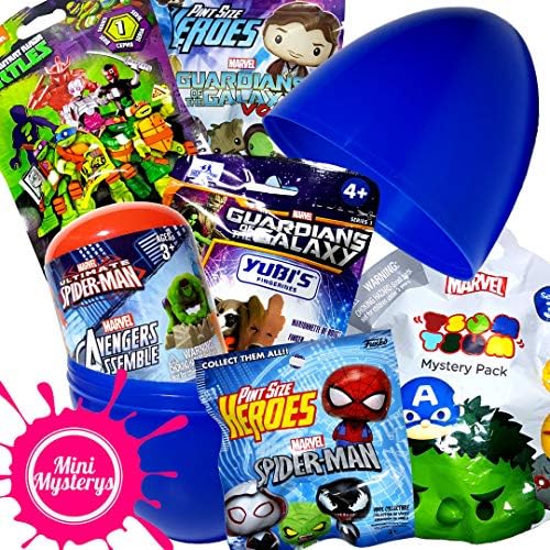 Mini Mysterys Marvel Themed Large Surprise Egg Boys Toy Gift Bundle (Blue)
