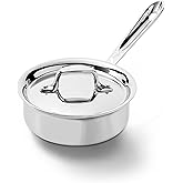 All-Clad D3 3-Ply Stainless Steel Sauce Pan 1 Quart Induction Oven Broiler Safe 600F Pots and Pans, Cookware Silver