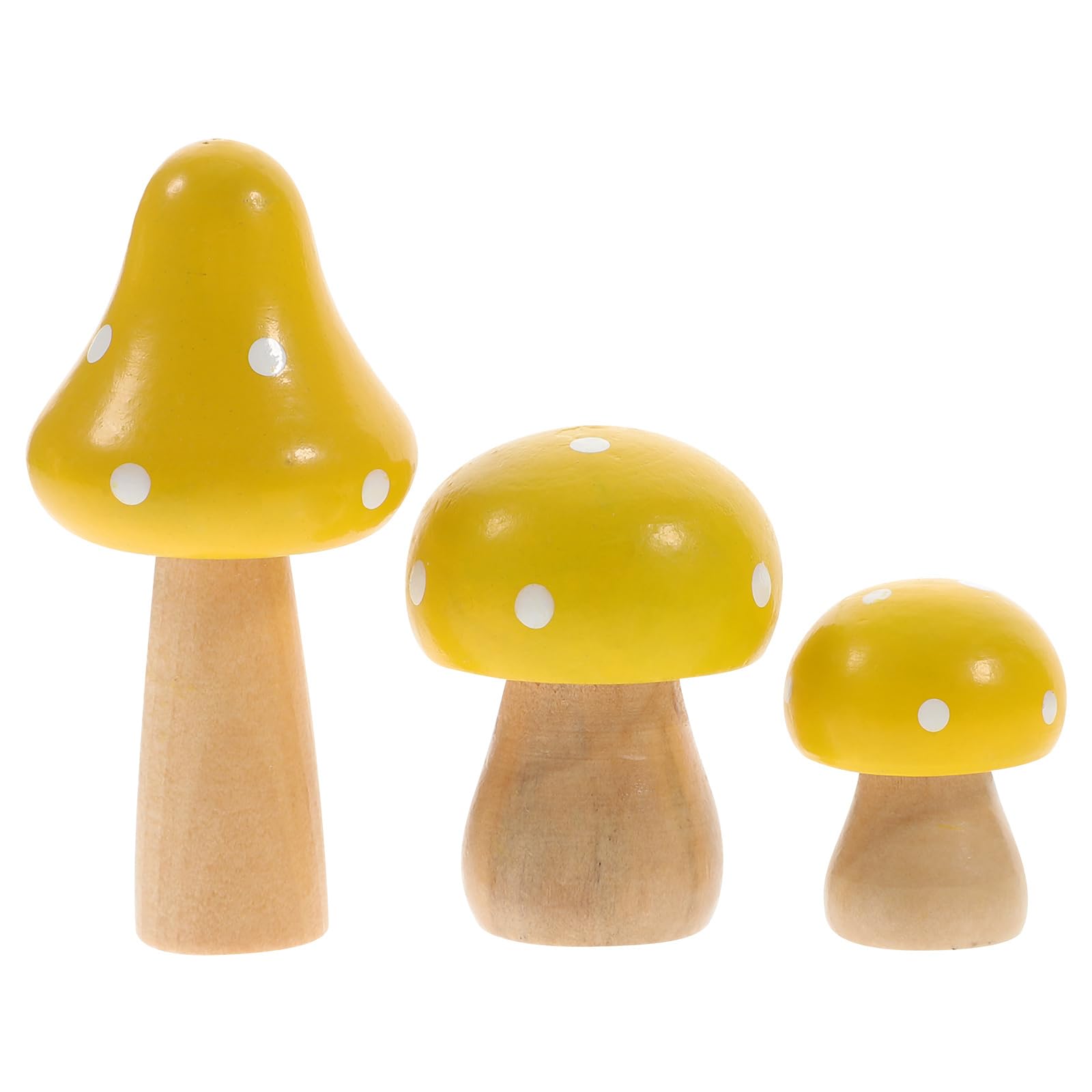 Healifty Simulated Mushroom Sculpture Set of 3 Wooden Miniature Toadstool Ornaments for Indoor Desktop Micro Landscape Home Office Decoration