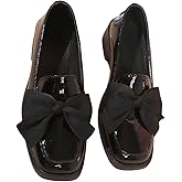 MakeMeChic Loafers for Women Dressy Bow Leather Square Toe Slip on Shoes